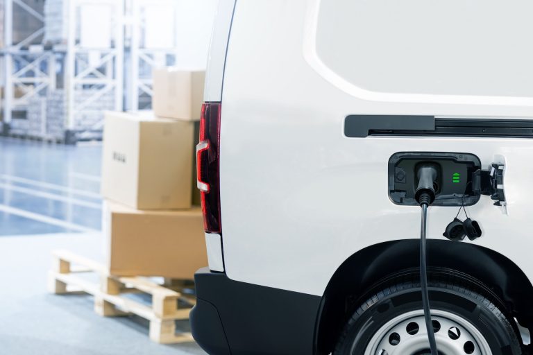 Electric Delivery Van With Connected Charging Cable